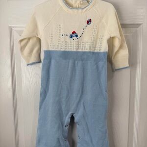 Vintage Nann-Knits White and Blue Baby Romper